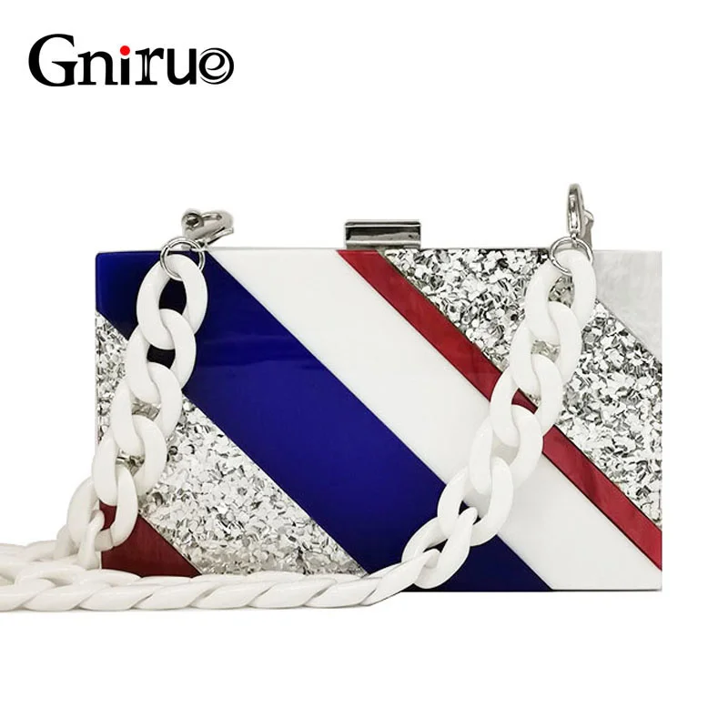 

Stripe Acrylic Handbags Silver Sequins Clutch Evening Bag Party Prom Pruses Women Chains Shoulder Bags Dropshipping