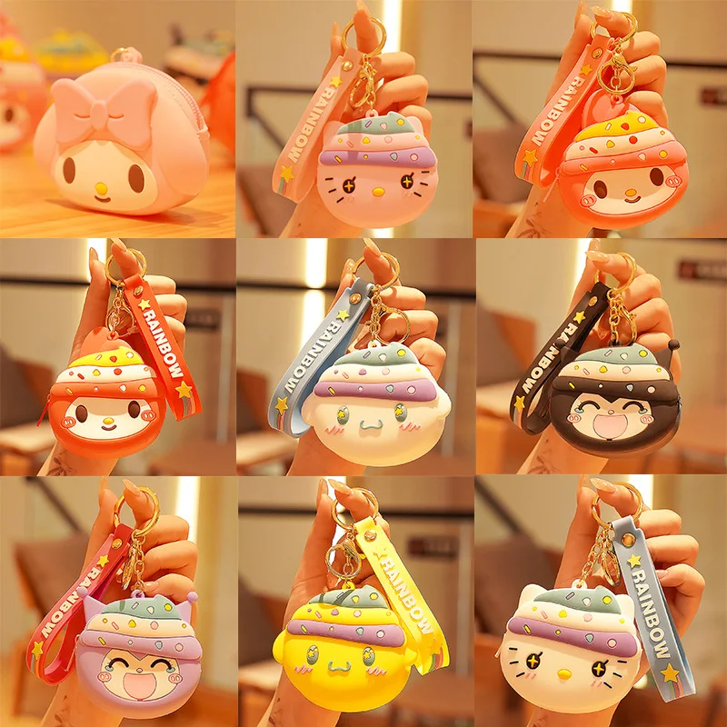 

5Cm Sanriod Hello Kitty Keychain Anime Cartoon Melody Cinnamoroll Kuromi Car Key Ring Kawaii Coin Purse Pendant Ornaments Gifts
