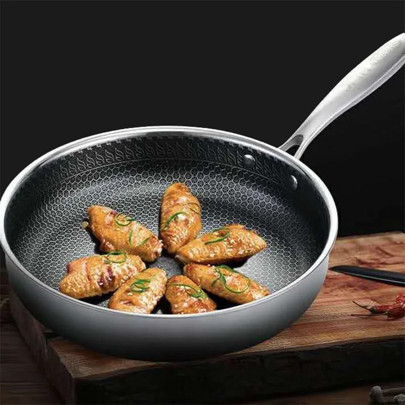 304 stainless steel frying pan full honeycomb shape non-stick pan cake Egg Steak Frying Pot Pizza Panckae Pans for Kitchen tool