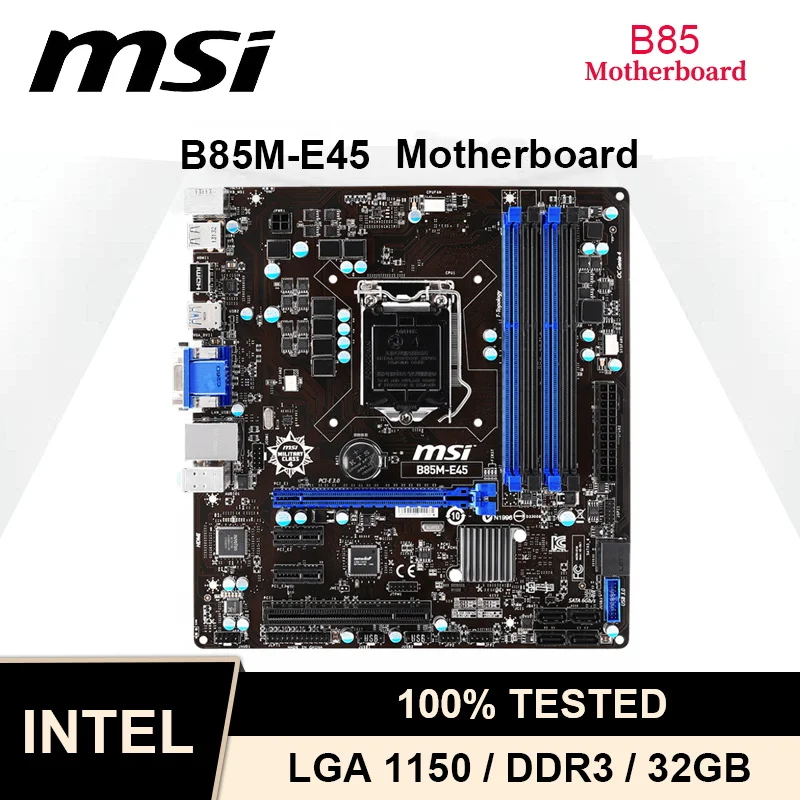 

MSI LGA1150 B85M-E45 Original Motherboard Micro ATX B85M DDR3 for Intel B85 32GB Desktop Mainboard USB3 PCI-E 3.0 SATA3