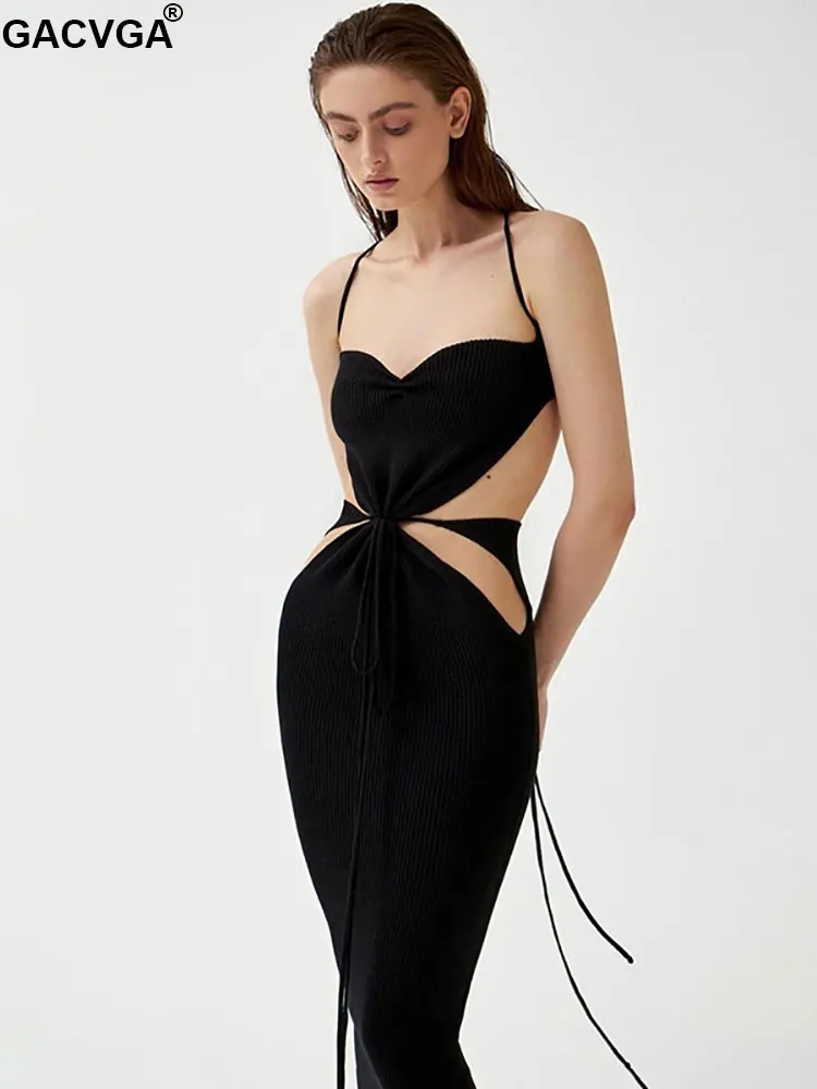 

GACVGA Knitted Sexy Bodycon Dress for Women 2022 Summer Bandage Partywear Backless Casual Midi Dresses Vestidos