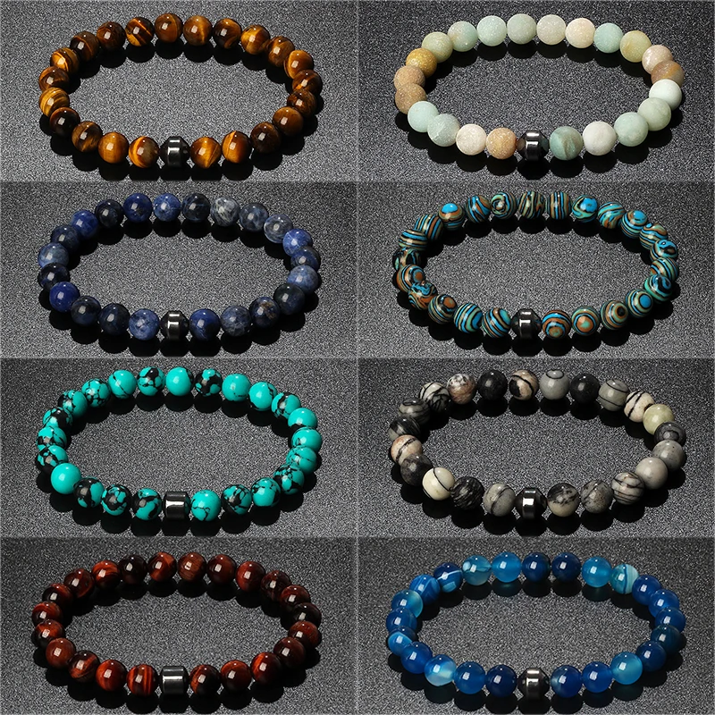 

Fashion Cylinder Hematite Bracelets Men 2022 pulsera hombre Natural Energy Stone Bracelets for Women Prayer Reiki Charm Jewelry