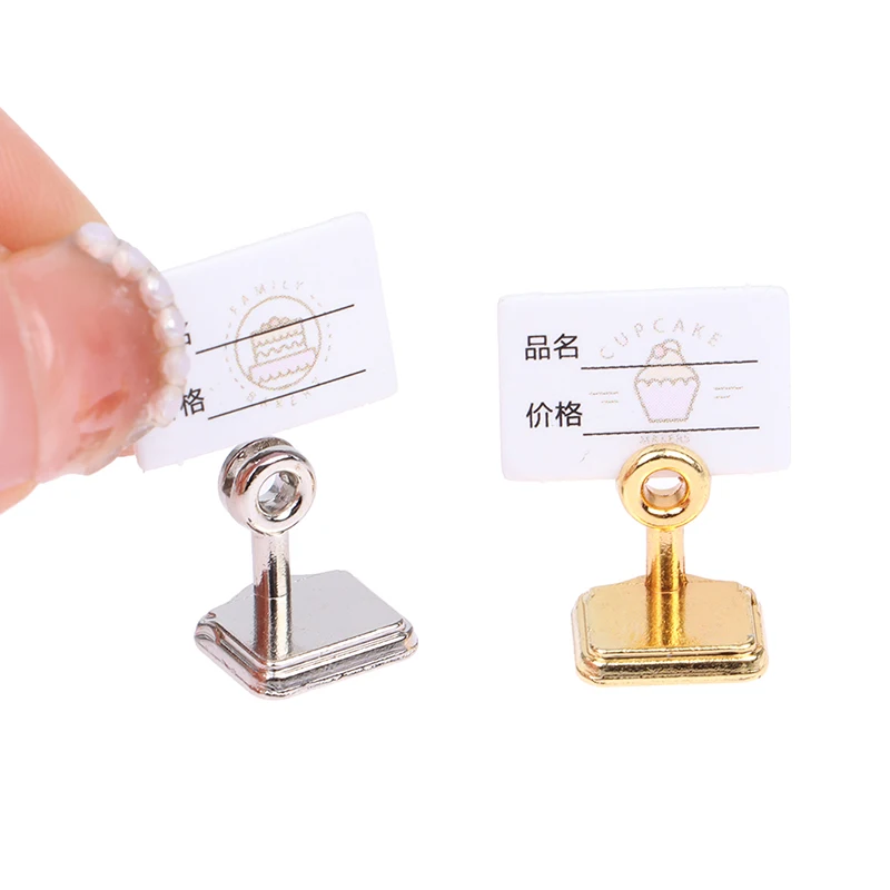

1:12 Dollhouse Miniature Price Tag Card Metal Holder Stand Model Supermarket Bakery Cake Dessert House Coffee House Decor