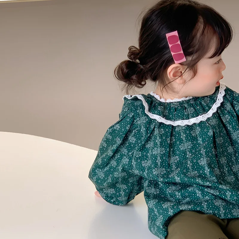 

2022 Autumn New Children Top Baby Girls Long Sleeve Korean Doll Floral Shirt