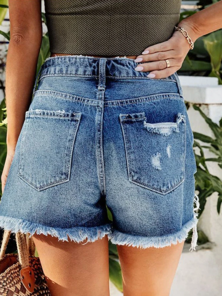 Shorts for Women 23 Summer New Handmade Worn Out Worn Out Tassels Perforated Comfortable Denim Shorts Women Clothing Streetwear