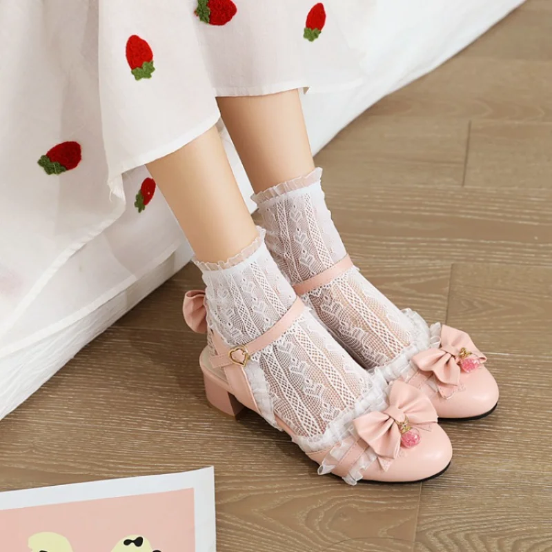 

2023 new Spring women pumps plus size 22-26.5cm butterfly-knot Lolita shoes cute Cross loop mary jane shoes platform shoes