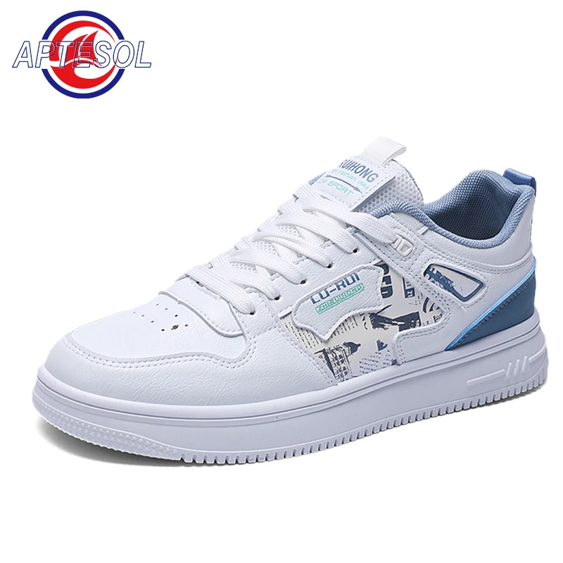 

APTESOL Spring Summer PU Leather Men's Casual Shoes Lightweight Breathable Tennis Walkng Shoes Lace-Up Male Outdoor Sneakers