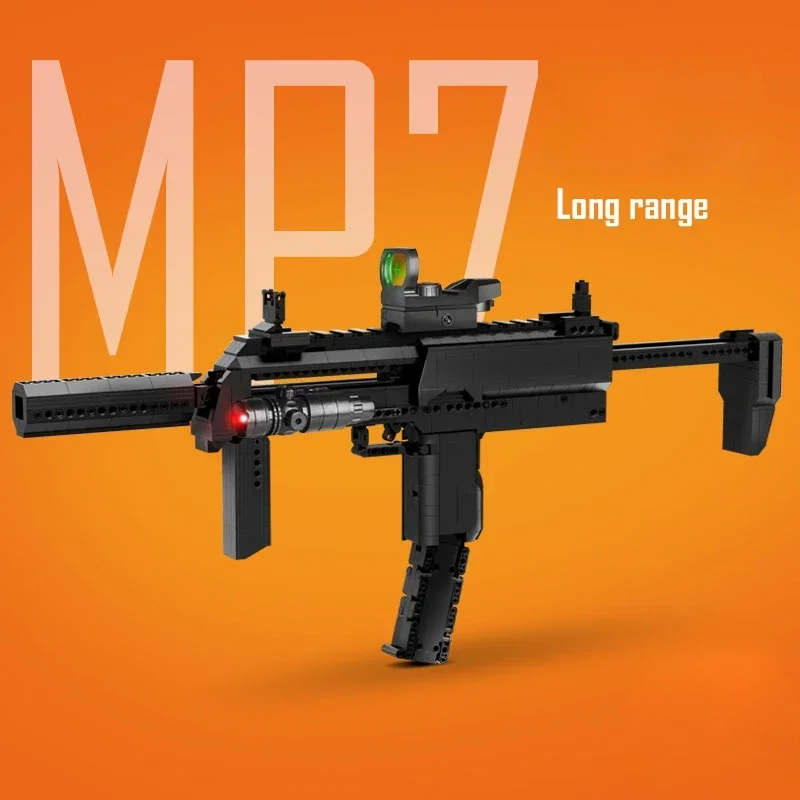 Фото MOC военная серия, строительный блок, пистолет MP7, может огненные пули, строительный блок, собранный для мальчиков, как собирать подарки, детские игрушки №4