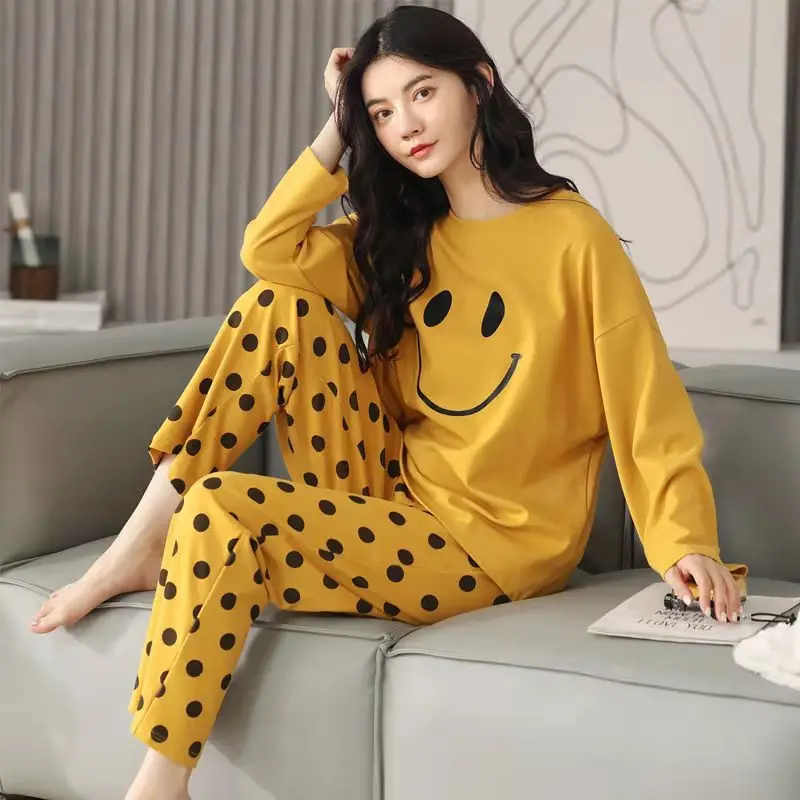Pajamas women's spring and autumn long-sleeved autumn and winter home wear women's plus size 5XL simple loose suit outer wear