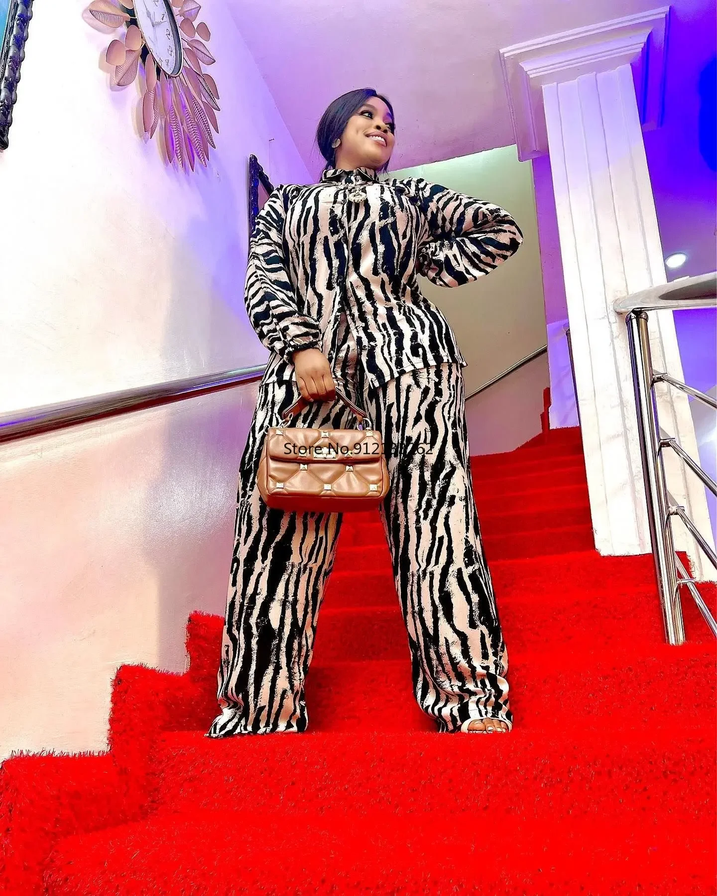 Женский комплект из топа и брюк двух предметов в африканском стиле полиэстера с