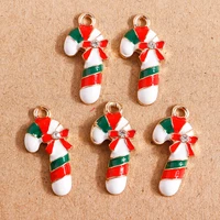 10pcs enamel christmas bowknot crutch jewelry pendant charm for making fashion necklaces drop earrings diy keychains craft gifts
