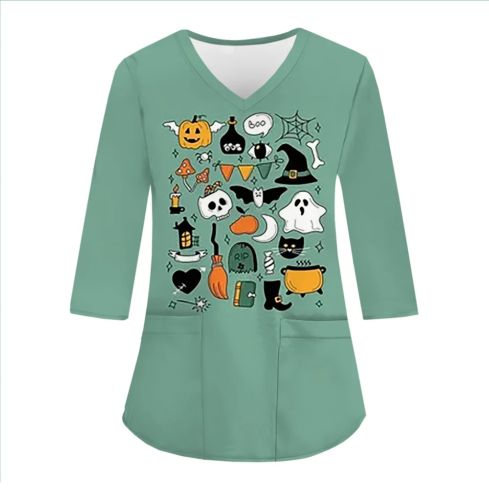 Женские забавные футболки на Хэллоуин униформа женская форма с принтом