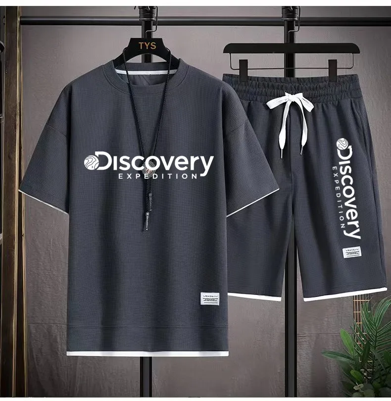 Summer Men's Two Piece Set Linen Fabric Casual T-Shirt And Shorts Set Mens Sports Suit Fashion Short Sleeve Tracksuit Men Suits