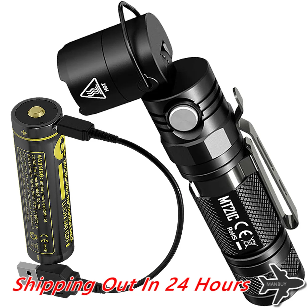 NITECORE MT21C + USB Port Rechargeable 18650 Battery 90Degree Adjustable LED Flashlight Outdoor Camping EDC Torch FREE SHIPPING