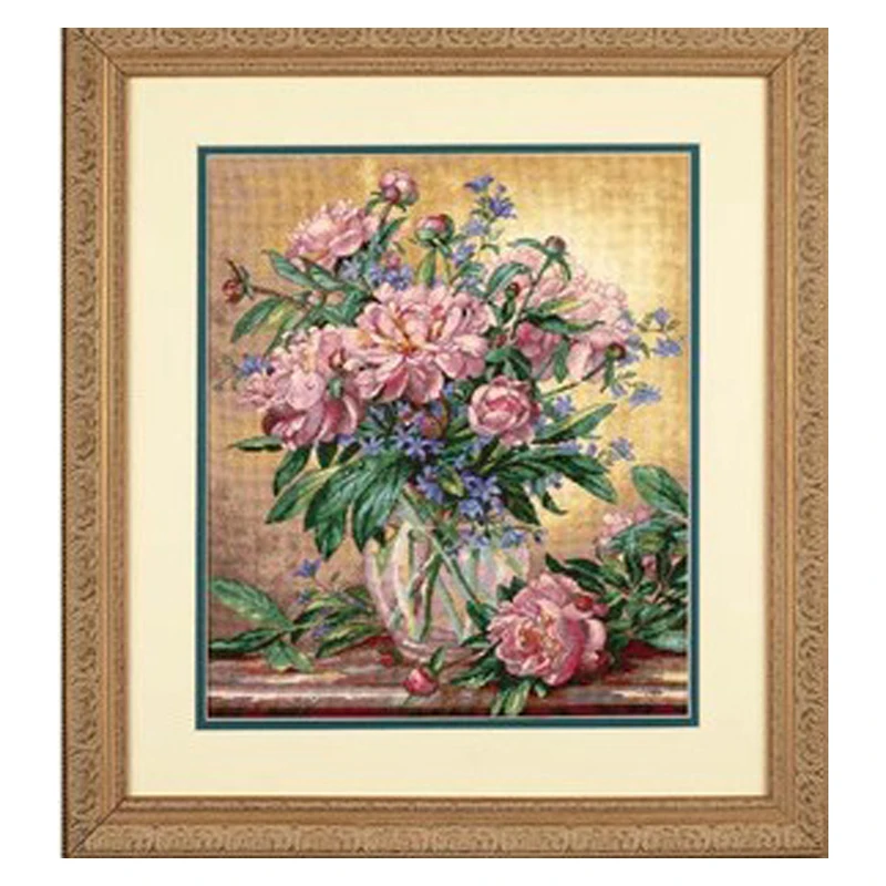 Amishop Top Quality Lovely Counted Cross Stitch Kit Peony Flower In Vase, Vase Flower Dimensions 35211
