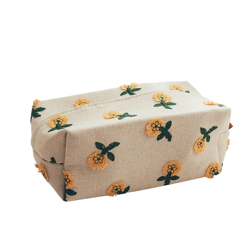 

Коробка для салфеток с цветочной вышивкой, держатель, чехол из льняной ткани, японский органайзер для салфеток, хранение, украшение для дома...