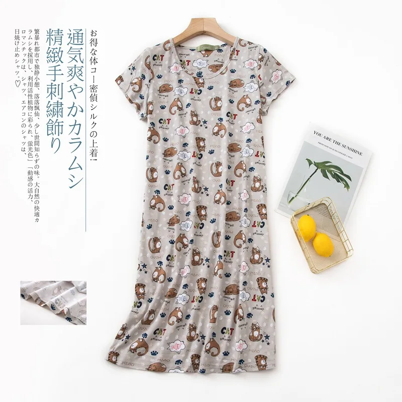 Nightgowns for Women Soft Cotton Comfy Lightweight O Neck Short Sleeves Sleepwear Casual Print Sleepdress Loungewear Nightshirts
