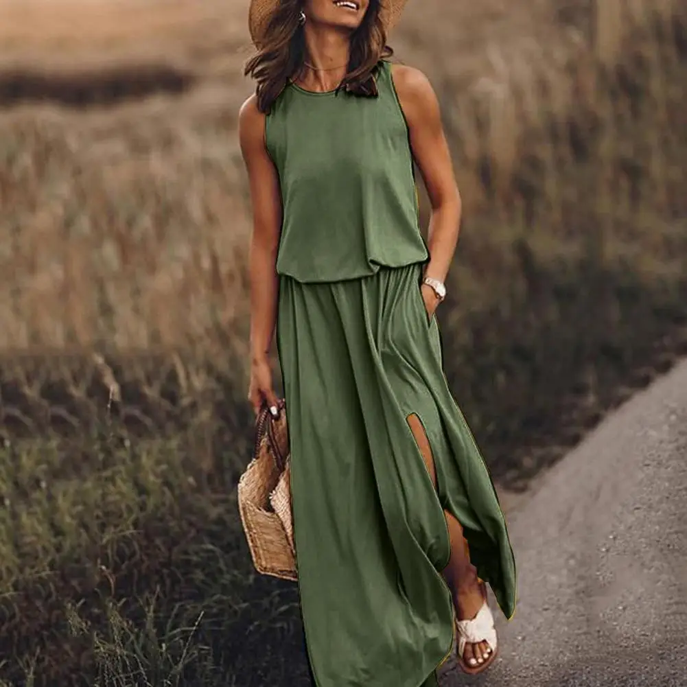 

Long Dress Lint Free Women Dress Breathable Summer Casual Solid Dress Women Garment for Student