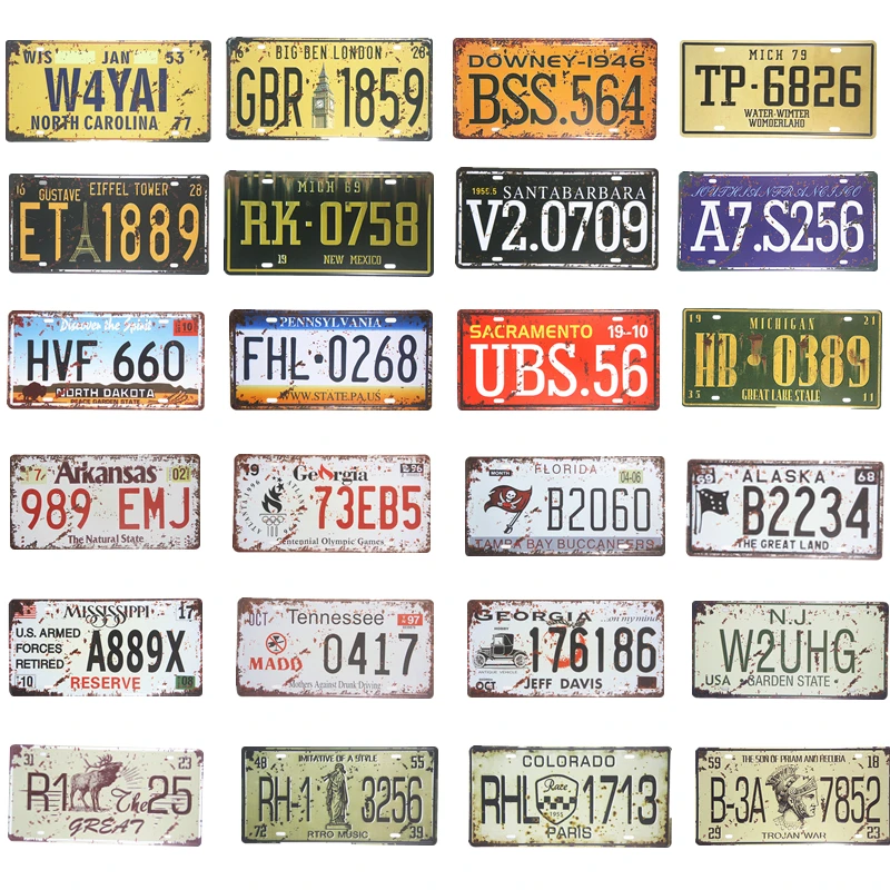 

Vintage Metal Tin sign Car Plates Number USA License Plate