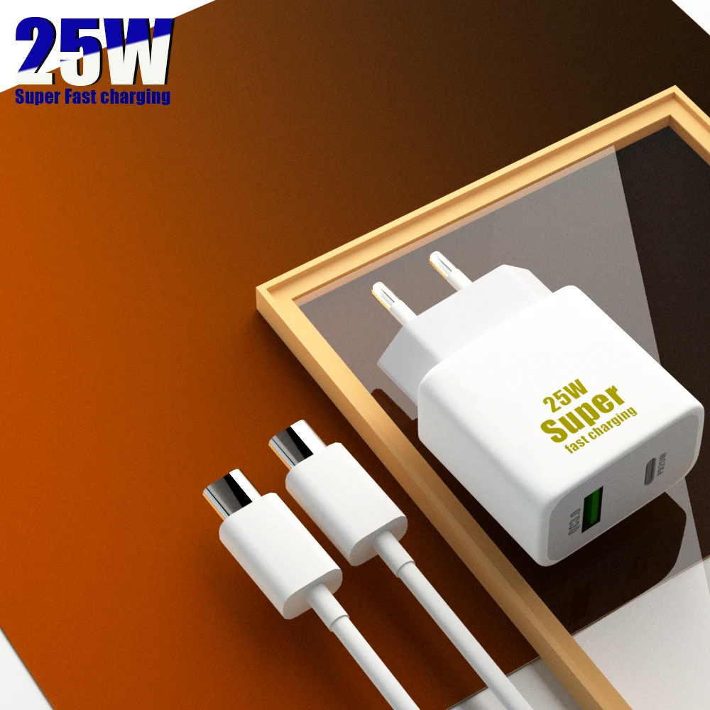 

Зарядное устройство с двумя портами USB C, 25 Вт, адаптер для быстрой зарядки PD QC 3,0 для Samsung Galaxy Xiaomi Oneplus iPhone 13 12 11 Pro Max mini iPad