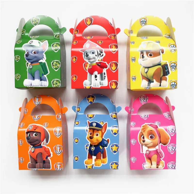 

6PCS Paw Patrol Candy Box Children Birthday Party Decoration Supplies Cartoon Chase Skye Disposable Paper Box Kids Birthday Gift