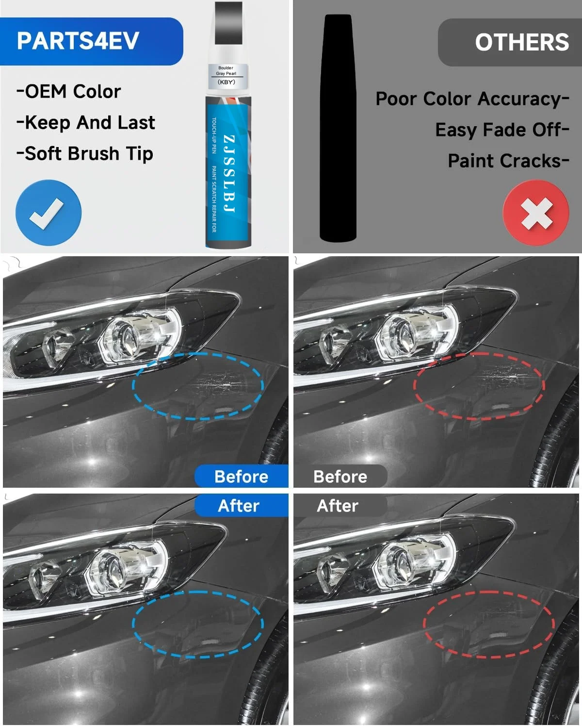 Фото Краска для подкраски, совместимая с Nissan, точная подгонка по цвету, для ремонта царапин на автомобиле (Boulder Gray Pearl (KBY)) №2