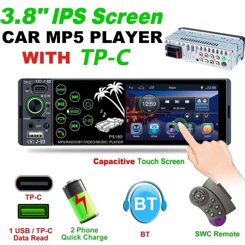 

Single1 Din Car Stereo Radio MP5 Player FM AUX USB TF Touchscreen