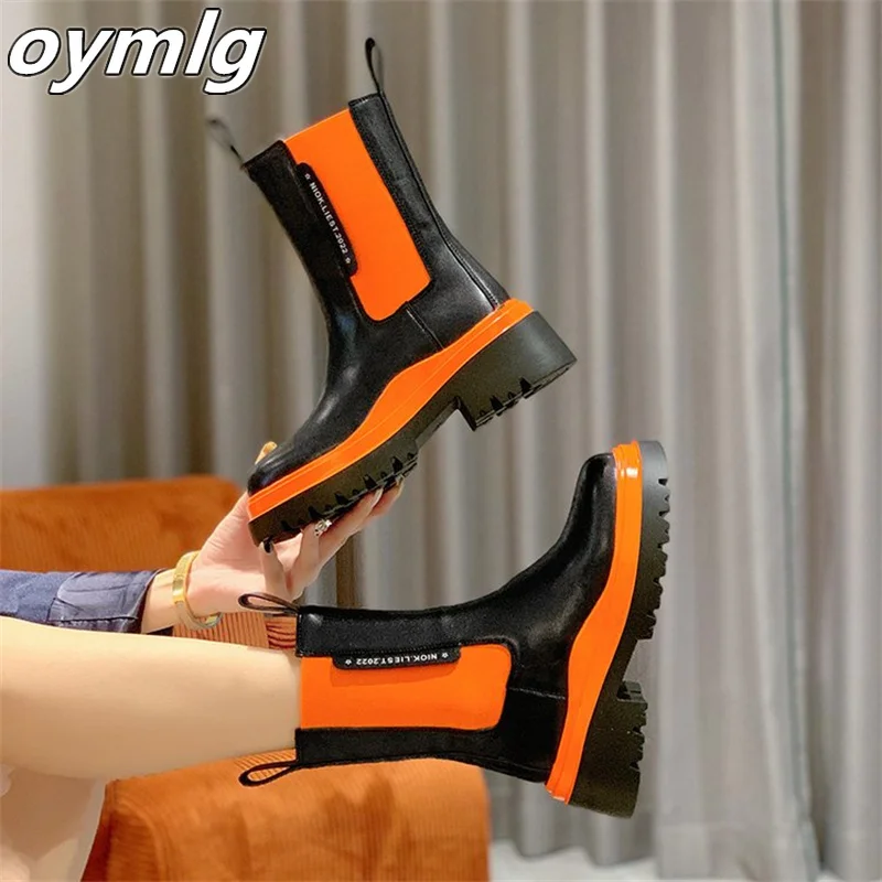 

Round toe short boots fashion skinny boots mid-heel muffin bottom sleeve autumn 2022 new all-match black boots