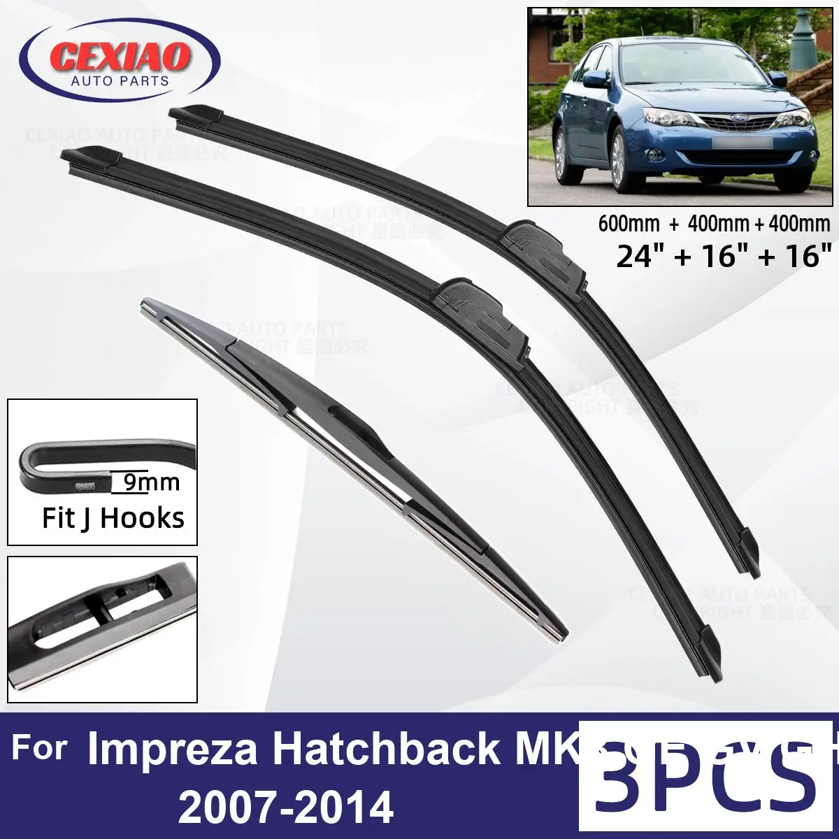 

Стеклоочистители для Subaru Impreza Hatchback MK3 GE GV GH GR 2007-2014, передние и задние стеклоочистители, стеклоочистители для авто, лобовое стекло 24 дюйма + 16 дюймов + 16 дюймов