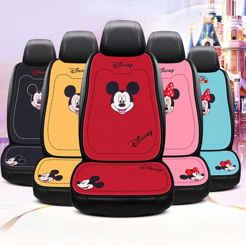 Cute Disney Mickey Cushion Four Seasons Universal Linen Non-Slip Car Seat Cover car accessories interior woman seat covers images - 6
