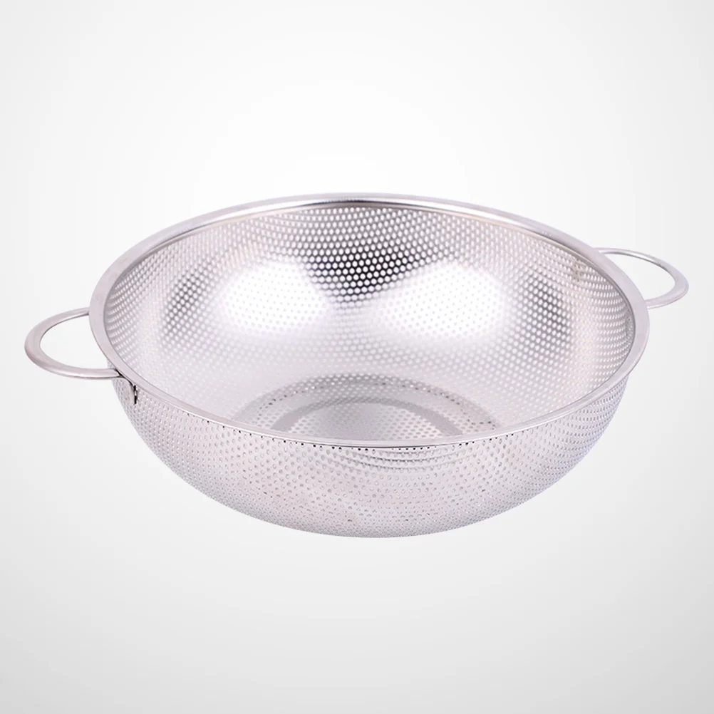 

Stainless Steel Double Handles Fruit Vegetables Basket Colander Round Rice Strainer Drain Washing Baskets Kitchen Tool (225cm)