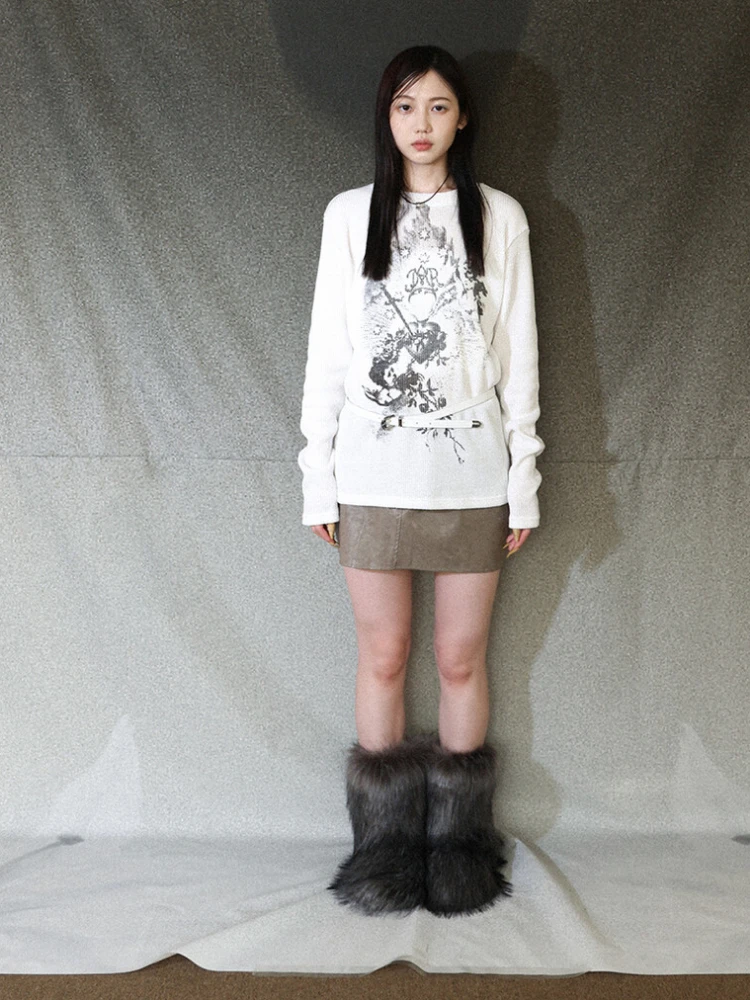 Y2k Эстетические винтажные свободные свитера с принтом ангела повседневные