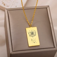 vintage imprint turkish evil eye necklaces for women friends stainless steel chain evil eye rectangle necklace birthday jewelry