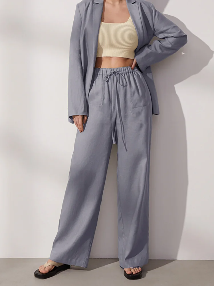 

2023 Women's Cotton Pants Gray High Waisted Harem Loose Soft Elastic Waist White Summer Pants Blue Casual Trousers for Female
