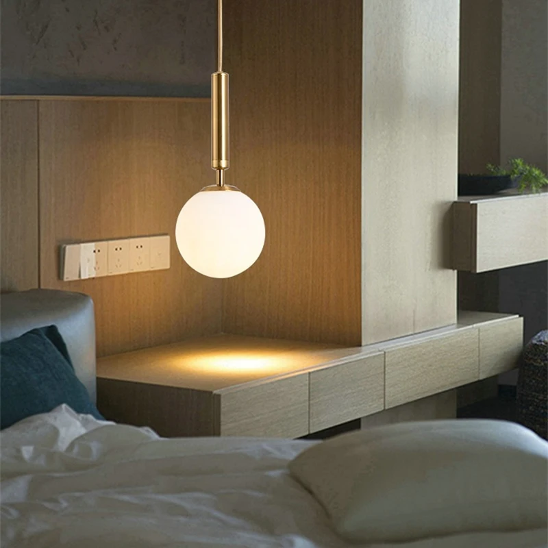 

Nordic Pendant Lights Minimalist Gold Glass Ball Lampshade Hanging Lights Fixtures for Dining Room Bedroom Bedside Deco Lighting