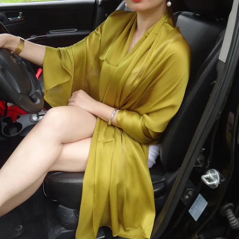 Корейский Тонкий длинный атласный вечерний шарф для платья женское пляжное