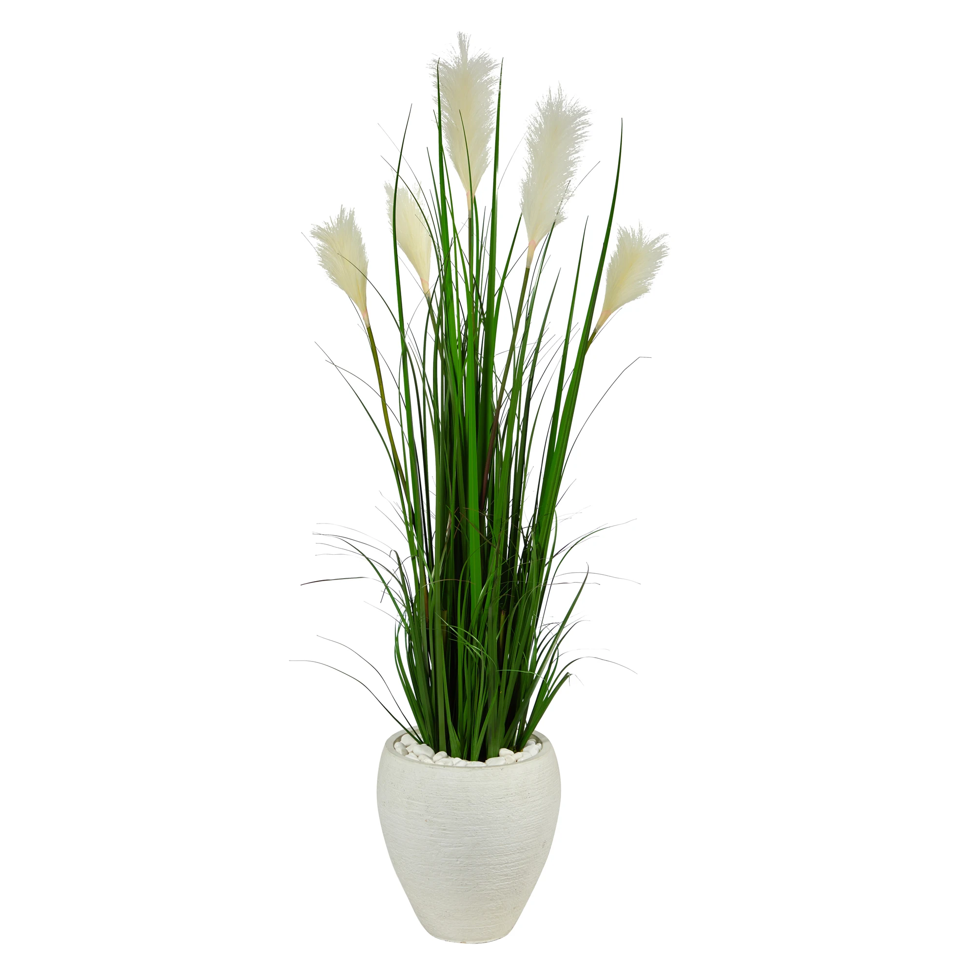 

4.5' Wheat Plume Grass Artificial Plant in White Planter, Green