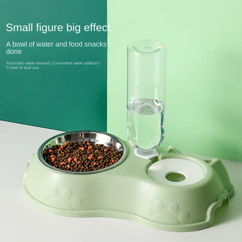 

New pet bowl dog bowl plastic double bowl cat bowl automatic drinking bowl anti-overturning pet food utensils