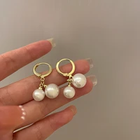 exaggerated metallic color fashion design sense anti drop earrings female pearl ear buckle shell bead earrings female earrings