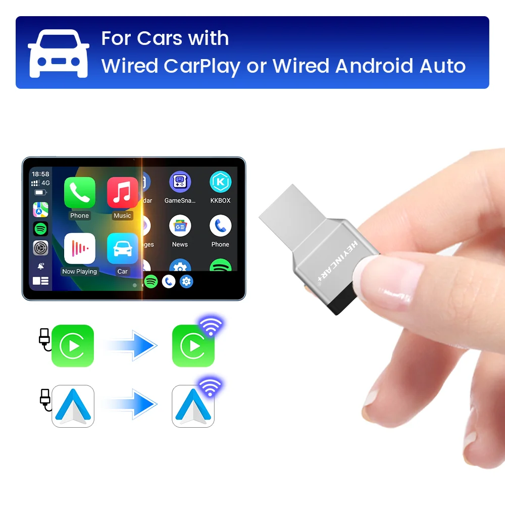 

Беспроводной Адаптер HEYINCAR Mini 3.0 Для CarPlay И Android Auto, USB-донгл, Bluetooth 5.8, Wi-Fi