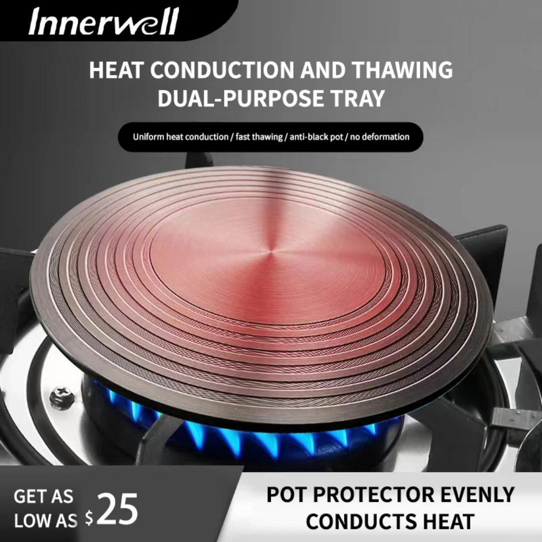 

Innerwell Kitchen Tool Heat Conduction Thawing Aluminum Plate Pot Mat Antiburning Black Pot Bottom Furnace Core Stove Protection