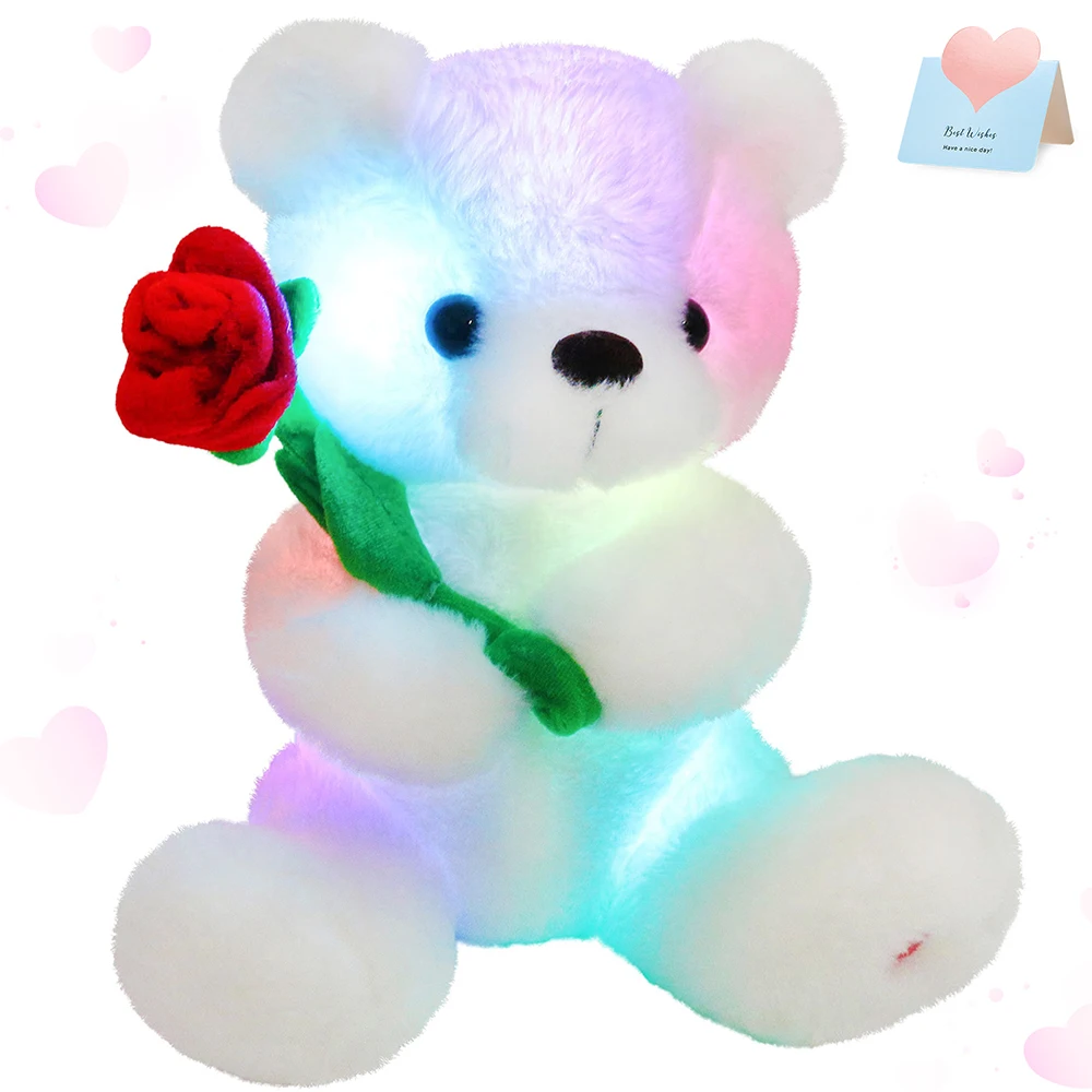 28 См Белый Мягкий Милый Медведь Плюшевая Игрушка Kawaii Светодиодная Подсветка