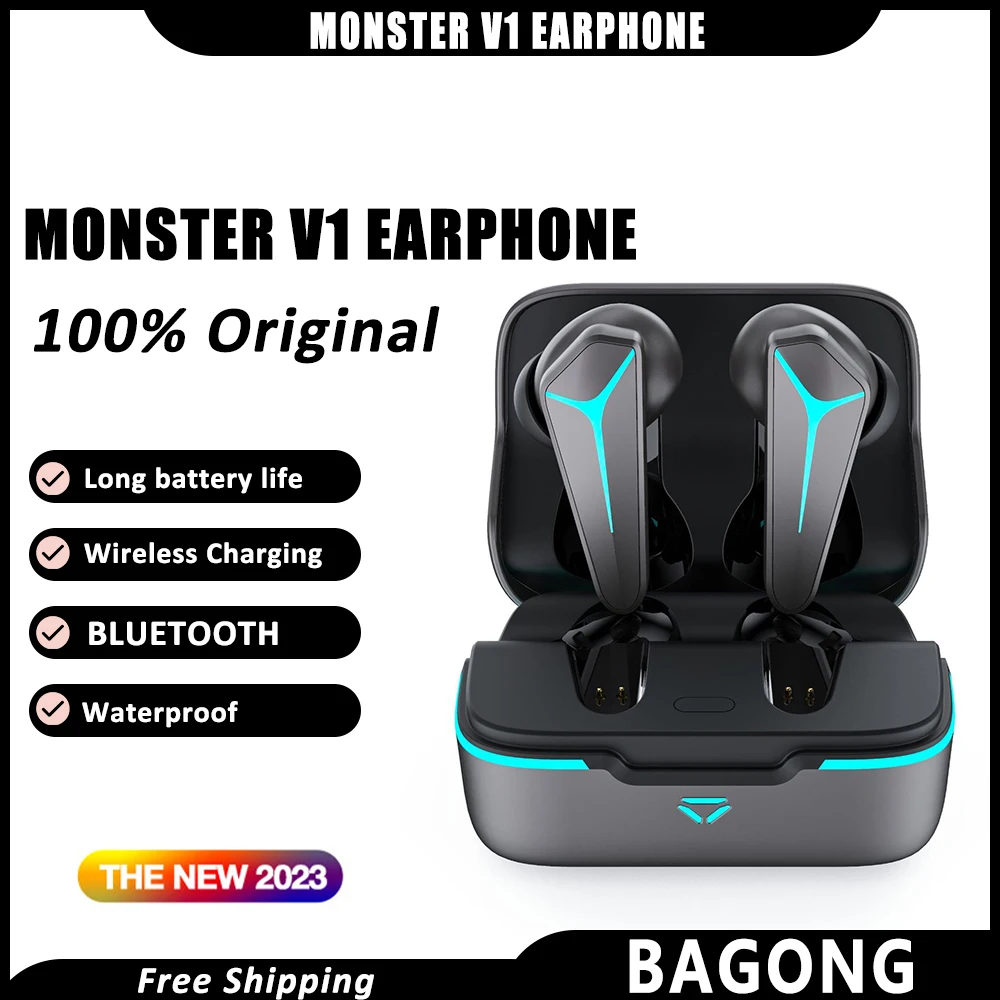 

New Original Monster Mission V1 Tws Earphone Bluetooth 5.0 Tws Earbuds In-Ears Headphone Waterproof Wireless Charging E-Sports