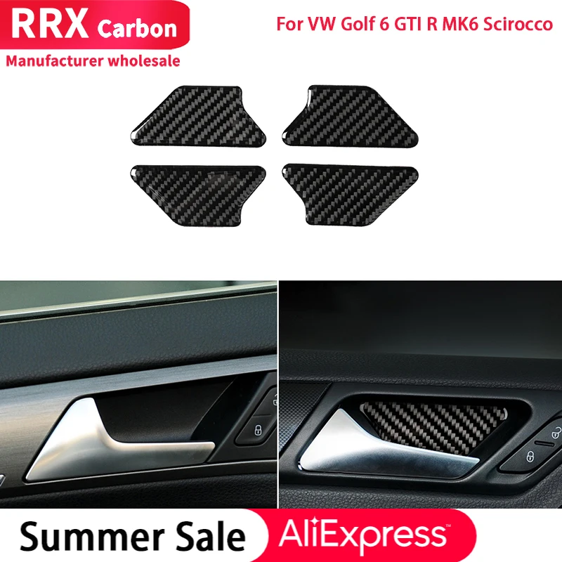 

80% Hot Sell 4Pcs Car Carbon Fiber Car Door Inside Handle Stickers for VW Golf 6 R MK6 08-12