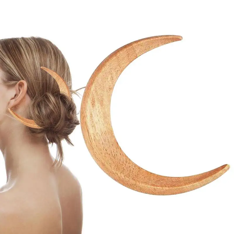 

Moon Hair Pin Wooden Hair Sticks For Long Hair Decorative Handmade Barrettes Hair Styling Tool Hair Accessories For Thick Long