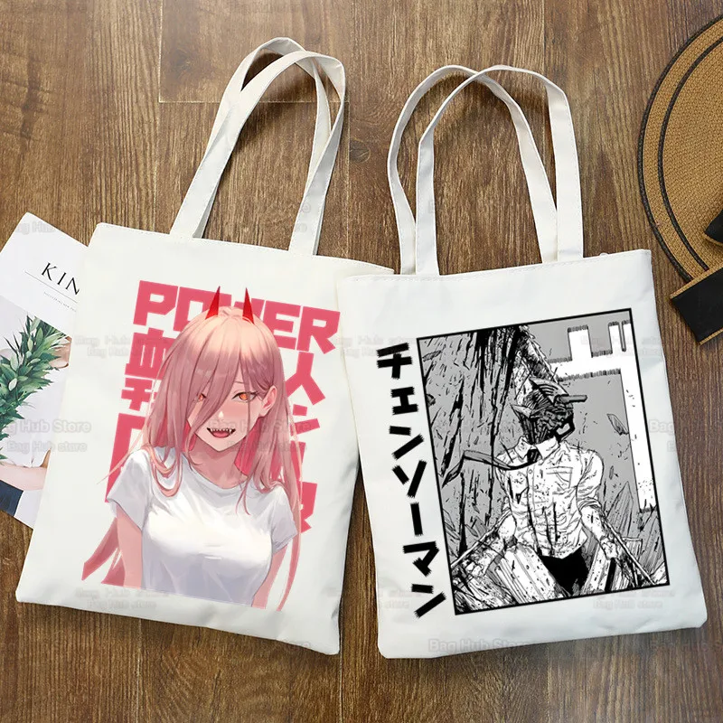 

Chainsaw Man Pochita Makima Japanese Anime Denji Handbags Custom Canvas Tote Bag Print Daily Use Reusable Casual Shopping Bag