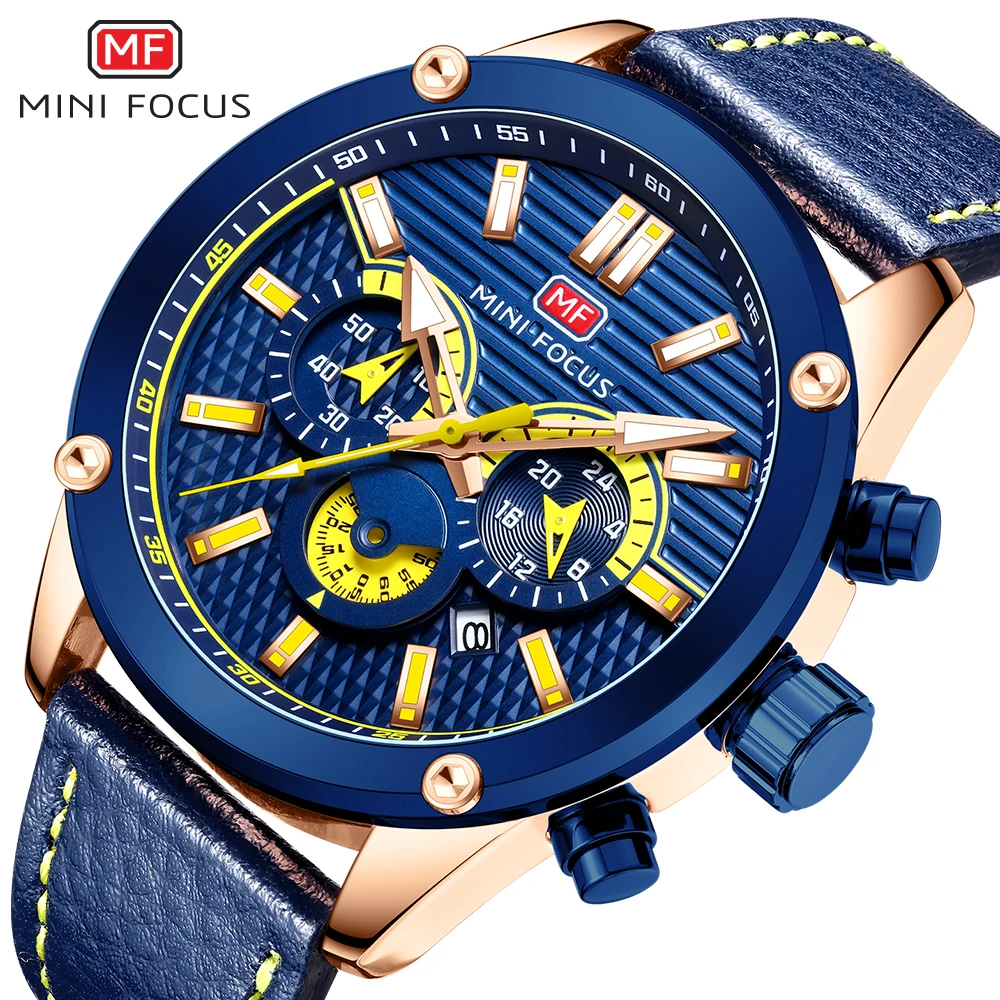 

MINIFOCUS Top Brand Quartz Watches for Men 30M Waterproof Luxury Male Clocks 24mm Leather Strap Free Shipping relogio masculino