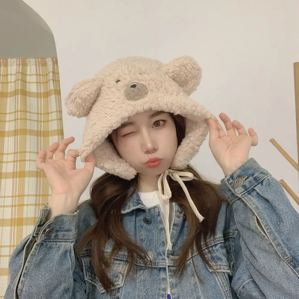 

Hairball For Girls Lambs Wool Ear Protective Winter Bear Ear Korean Beanies Hat Women Bomber Hats Ear Muff Caps