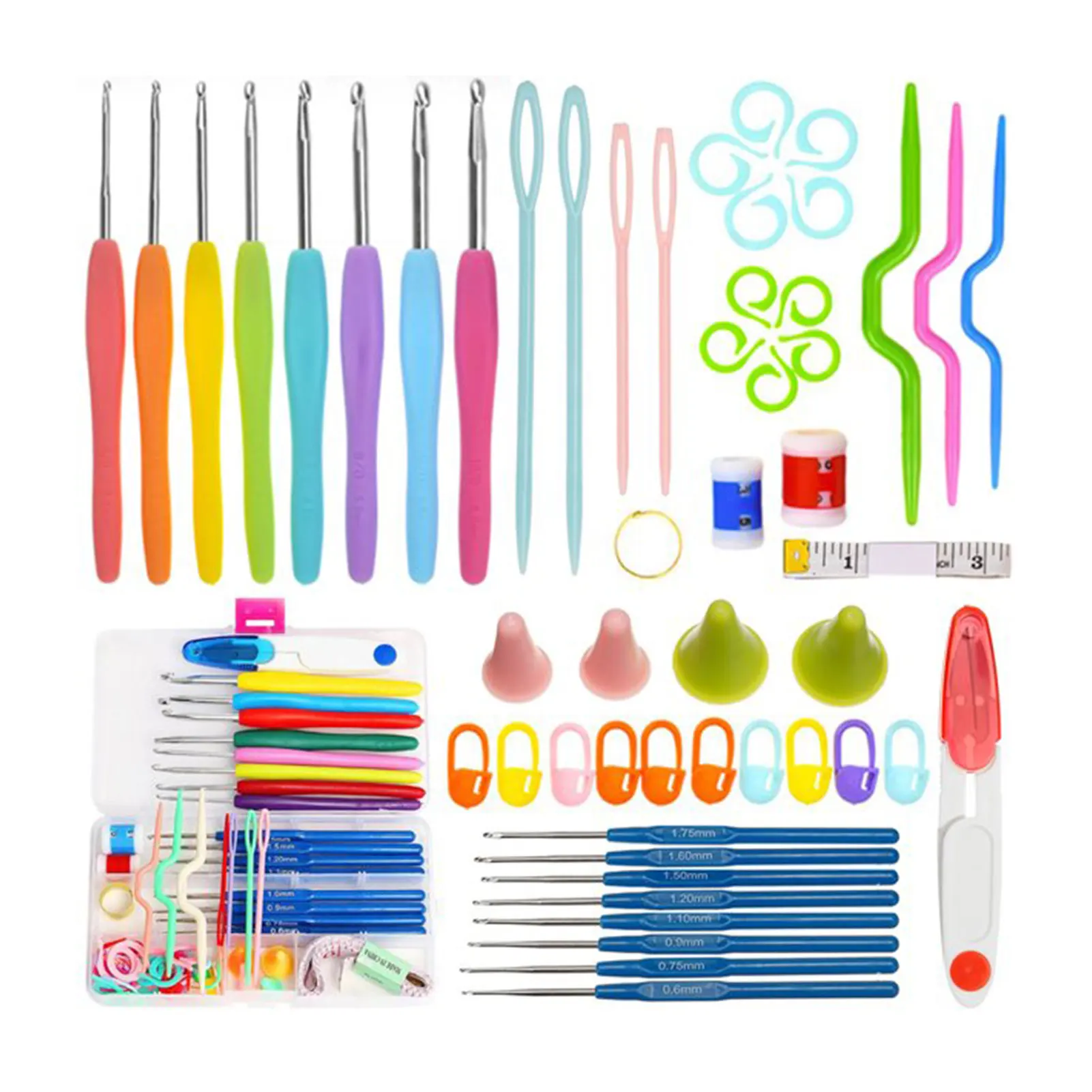 

53pcs Professional Scissors Crochet Hook Set Portable Ergonomic Handle Thimble Knitting Needle With Stitch Marker Row Counter