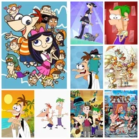 disney 5d diamond drawing cartoon phineas and ferb diy ab drill embroidery mosaic sets cross stitch home decoration gifts jh174
